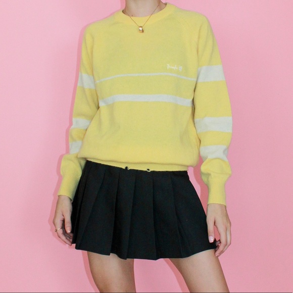 VTG 80s/90s Pringle Sports Yellow Wool Crew Neck Sweater - Picture 1 of 10